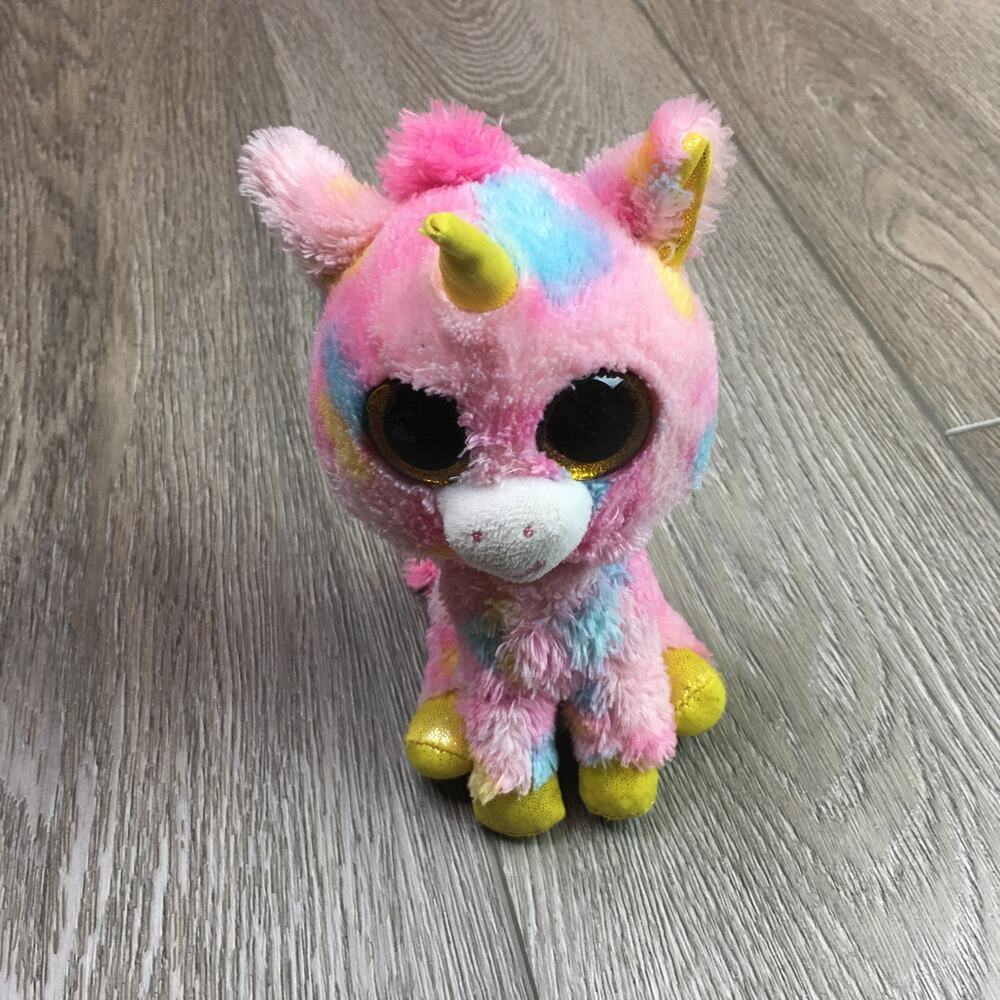 Ty Beanie Boo Fantasia Unicorn Plush Stuffed Animal Rainbow Pink Glitter Eyes 6"